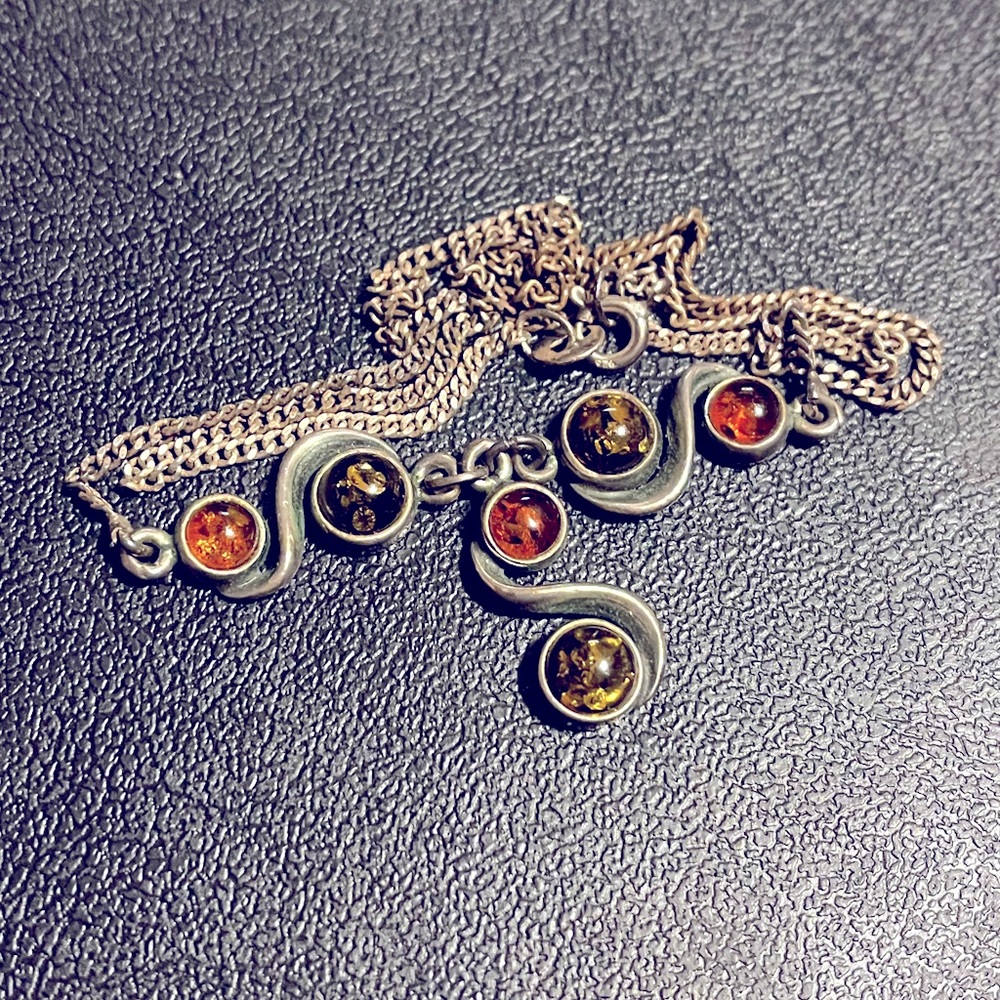 SOLD Sterling silver and Amber necklace vintage 925